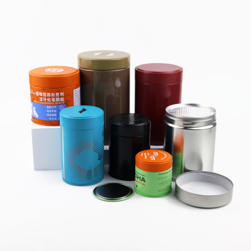 Various custom tin designs in different sizes and colors